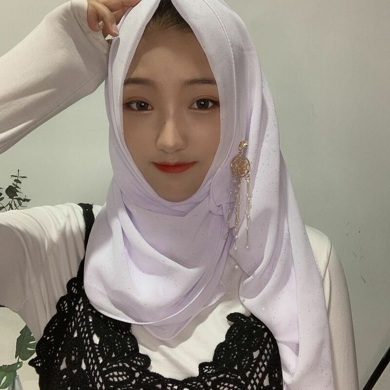 2021New chiffon Muslim scarf scarf sprinkled gold long scarf casual fashion Hui simple hijab spring and summer scarf women