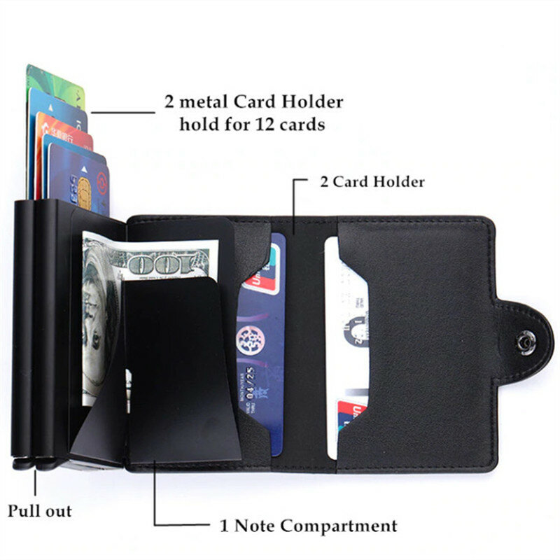 Zovyvol 2021 couro do plutônio titular do cartão de crédito sólido alumínio titular do cartão das mulheres dos homens caixas duplas id cartão carteiras unisex dinheiro saco