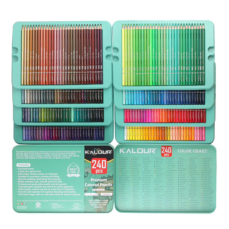 Kalour 240 цветных карандашей набор художников профессиональные масляные цветные карандаши для рисования набросков карандаши для цветной свин...