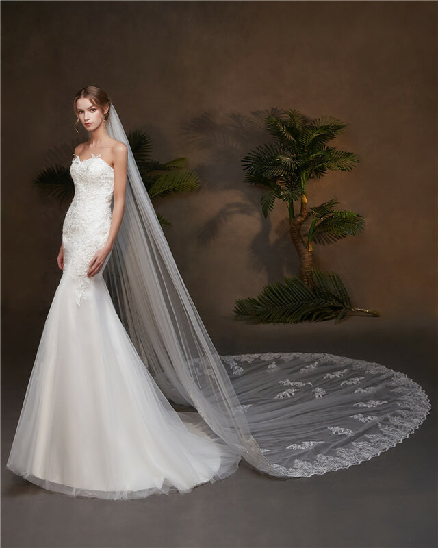 Em Estoque 3 Véu Do Casamento De 3m 2020 Apliques Borda Branco Marfim Véus de Noiva Uma Camada Acessórios Do Casamento Frete Grátis