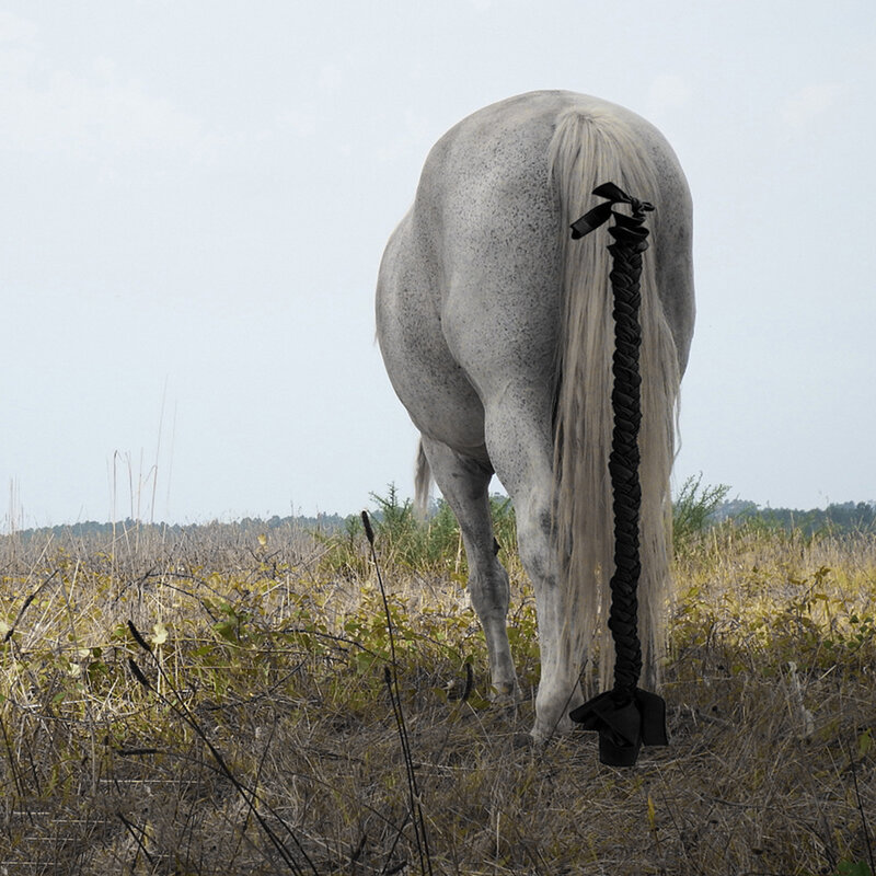 Ekstensi Kuncir Kuda 110Cm Rambut Kuda Kepang untuk Rambut Kuda Kuda Hitam Biru