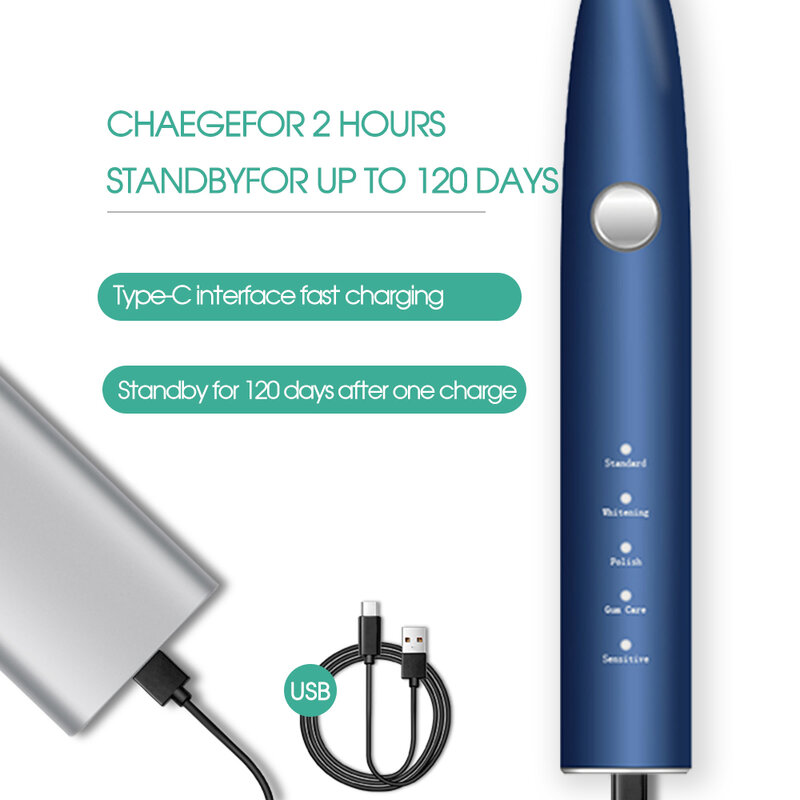 [Boi] ชาร์จ USB Fast ชาร์จ Quiet 5โหมด IPX7กันน้ำสมาร์ทแปรงชุดโซนิคไฟฟ้าแปรงสีฟันสำหรับผู้ใหญ่