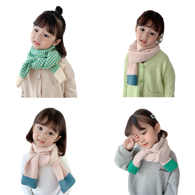 Bufandas tejidas a cuadros para niños y niñas, bufanda de otoño e invierno, calentador de cuello, para exteriores, para bebés de 2 a 6 años