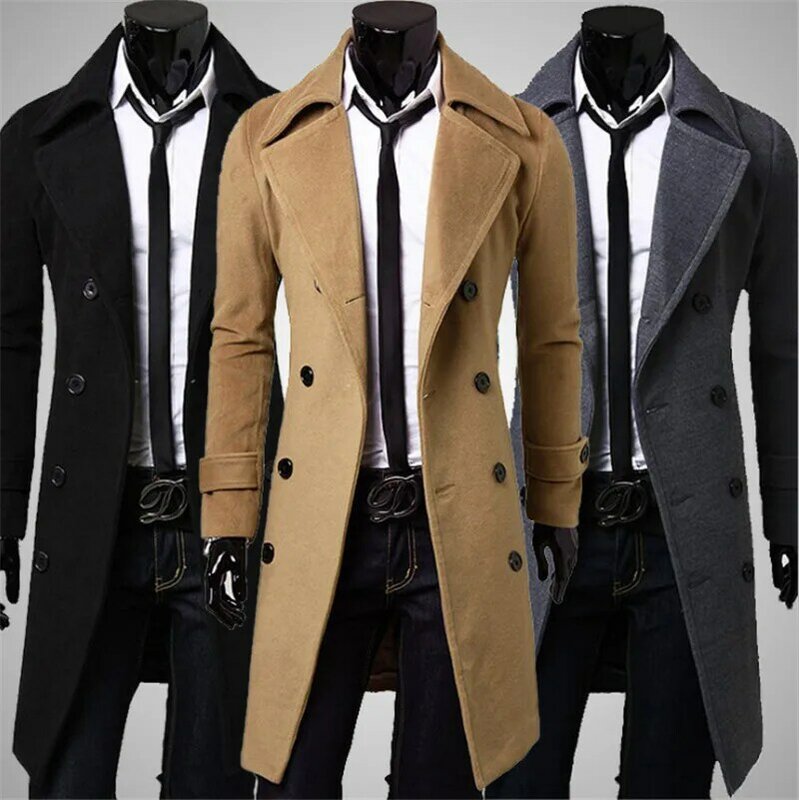 Mantel Jaket Panjang Wol Pakaian Pria Baru Mantel Wol & Campuran Mantel Musim Dingin Mantel Panjang Klasik Penebalan Padat