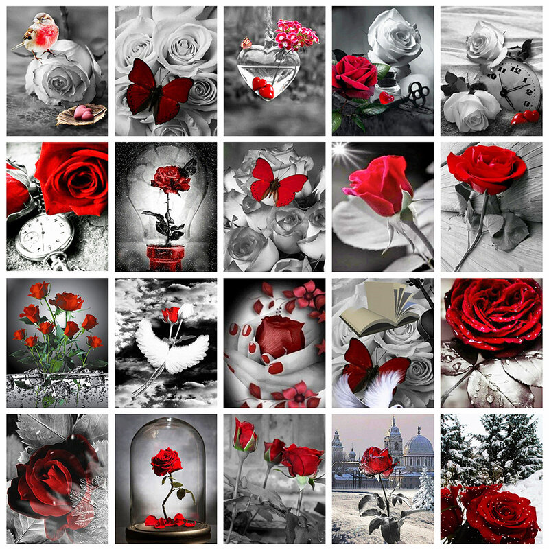 Evershine 5D Diamond Painting Rose Flower Diamond Embroidery Black And White Mosaic Sale Picture Of Rhinestone Home Decor Gift