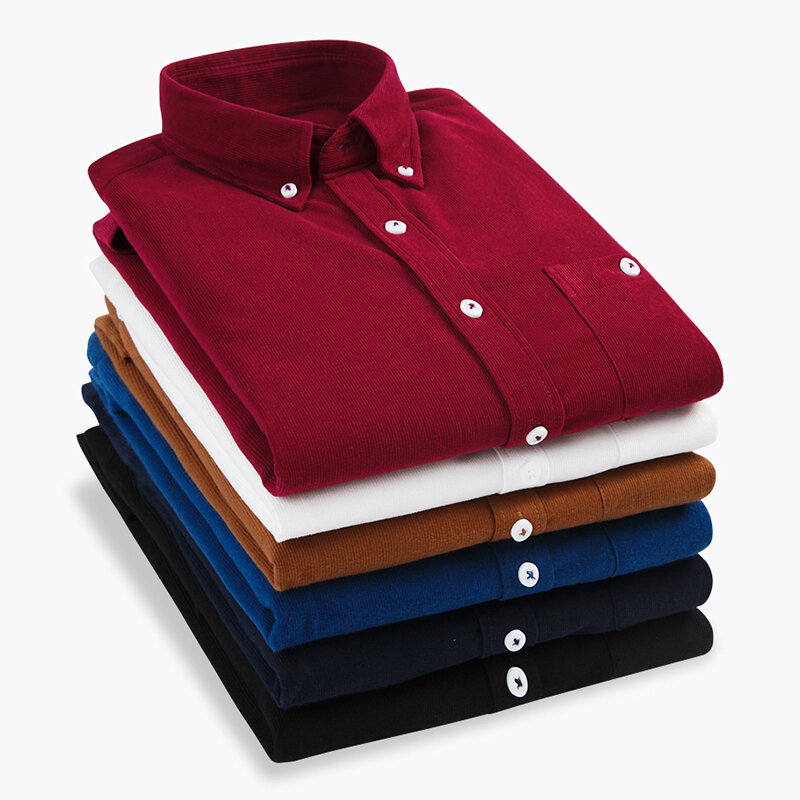 2019 Mannen Shirt Lange Mouw Slim Fit Merk Corduroy Overhemd Mannen Business Shirts 5XL Mannen Kleding Zachte Comfortabele Camisa Masculina