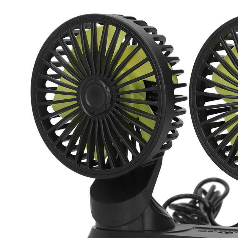 Ventilador móvel de cabeça dupla com 5 lâminas 12v, ventilador portátil rotativo de 3 velocidades com fragrância