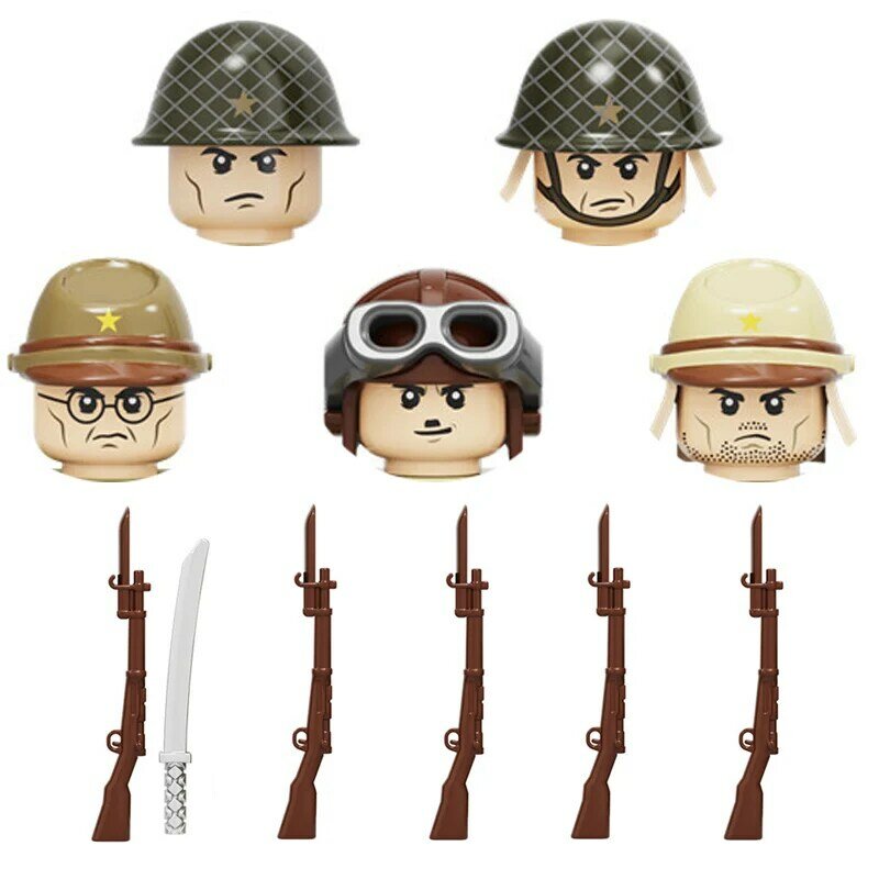 Blocos de construção de armas, segunda guerra mundial, militar, soldados do exército japonês, armas de baioneta, tijolos de armas, peças, brinquedos
