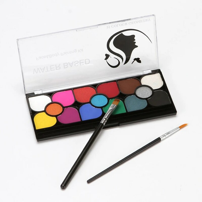 Face Paint 15 Colors Palette Set with 2-piece Paint Brush, Professional Paint