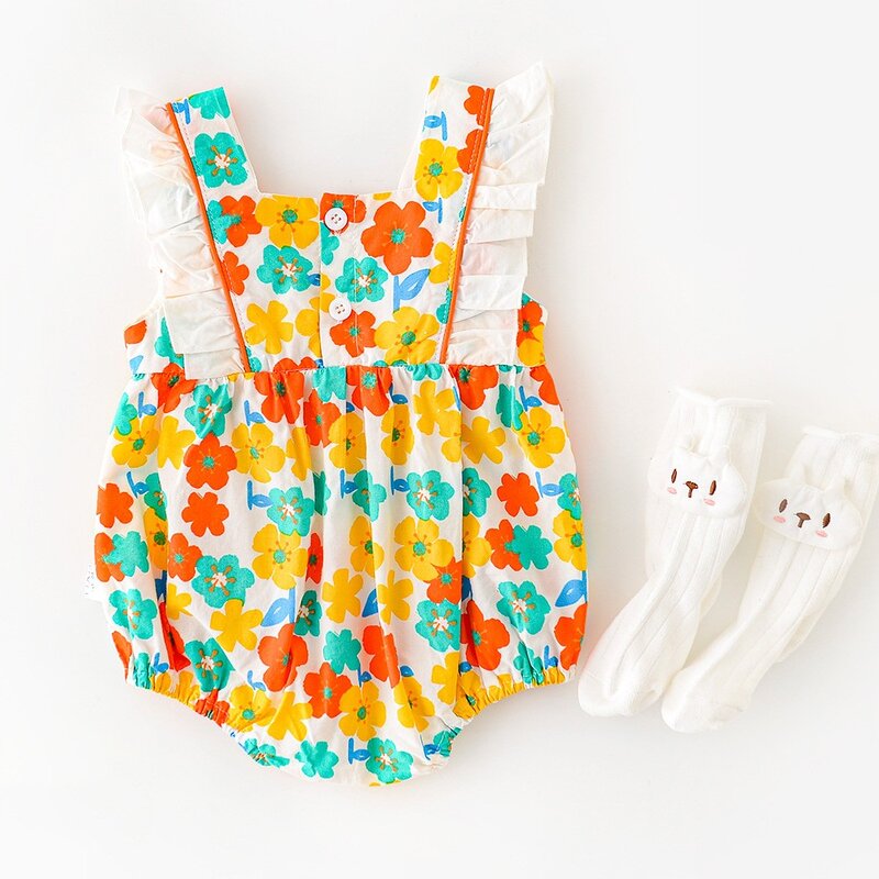 Yg brand baby suit 2021 summer new Jumpsuit girl baby seaside holiday bow sleeveless bag fart coat hat two piece set
