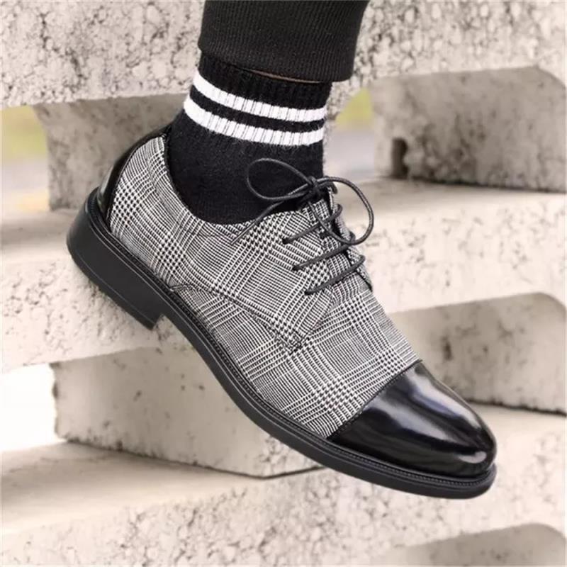 Mannen Schoenen Mode Casual Business Britse Gentleman Jurk Wilde Handgemaakte Pu Stiksels Plaid Doek Lace-Up Oxford Schoenen 3KC490