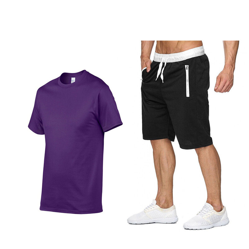 Set Pakaian Olahraga Pendek Pria 2021 2 Potong Pakaian Olahraga Set Pria Pakaian Kasual Musim Panas Kerah Pakaian Olahraga Kaus dan Celana Pendek Setelan Keringat
