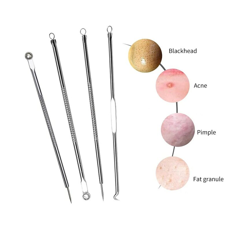Kit de herramientas de belleza para el cuidado de la piel, Extractor de espinillas y acné, doble cabezal, removedor de espinillas, 4 unids/set
