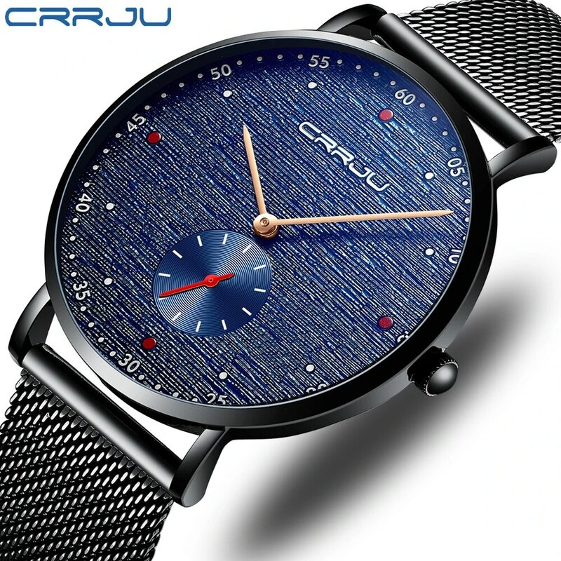 CRRJU-ساعات رجالية عالية الجودة ، تصميم قرص صغير فريد ، ساعات رياضية محمولة أنيقة ، ساعات كوارتز للرجال مقاومة للماء
