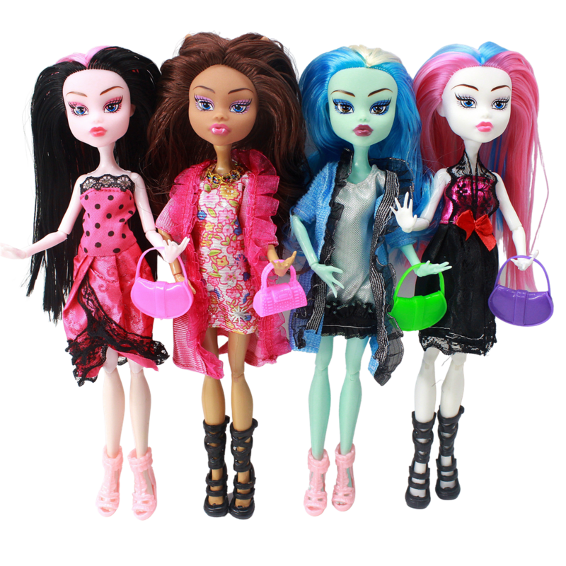 Cheapest NO BOX 4 pcs/set Dolls New Style high dolls Monster fun high Moveable Joint Body Fashion dolls Girls Toys Best Gift
