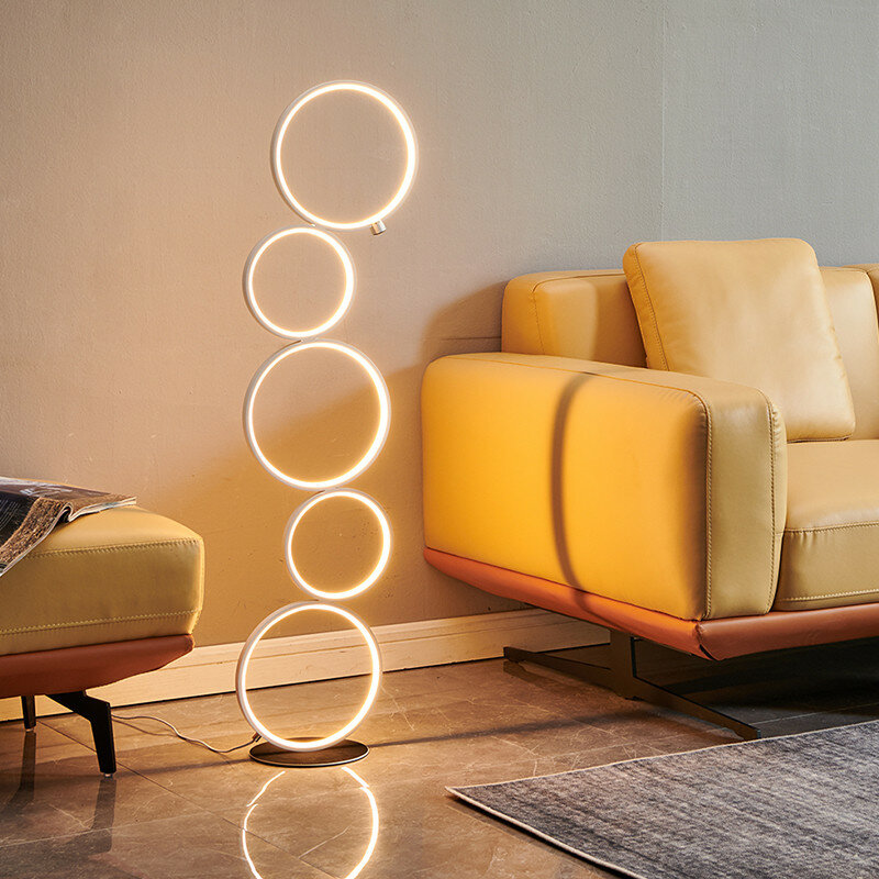 Nordic Ring Floor Lights Touch Switch Iron Art Living Room Floor Lamp Home Decor Lighting 3 Levels Dimming Led Standing Lamp