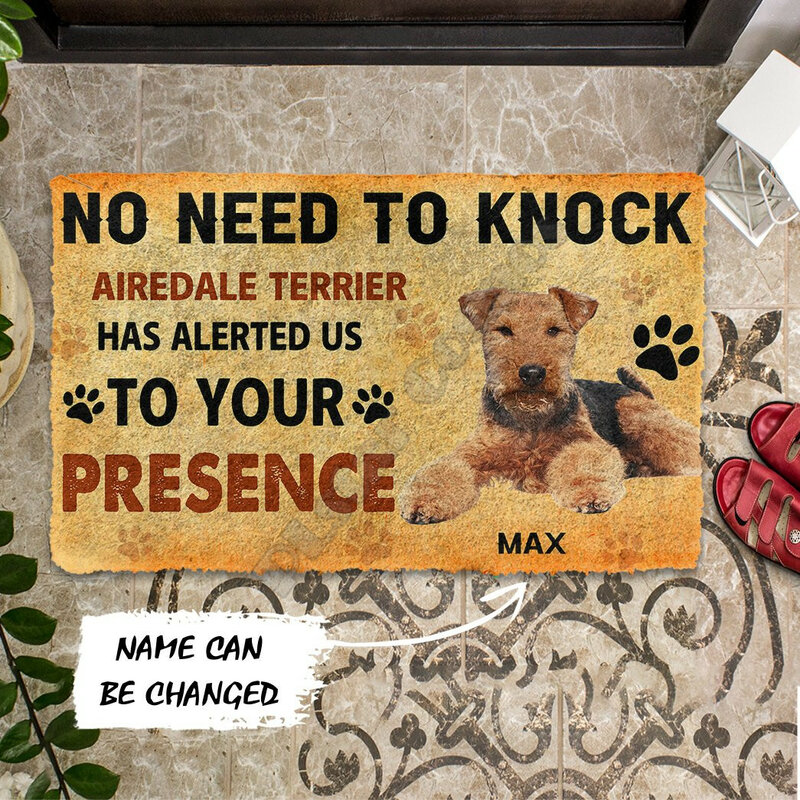 Não há necessidade de bater airedale terrier cão nome personalizado capacho porta antiderrapante tapetes decoração varanda capacho