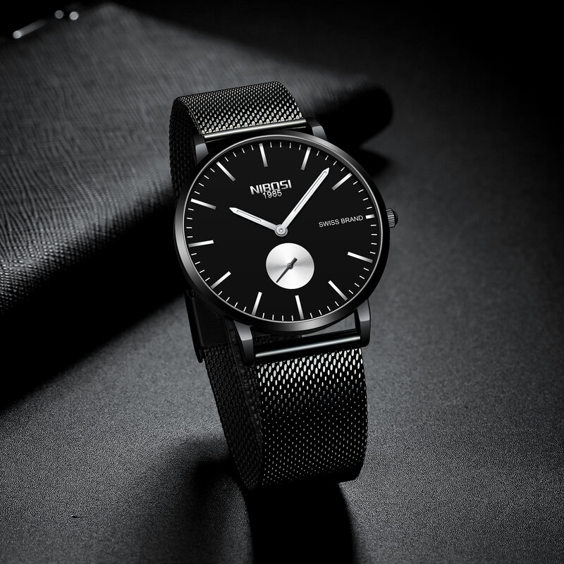 NIBOSI męskie zegarki strój biznesowy luksusowy dorywczo wodoodporny męski zegarek sportowy mężczyźni kwarcowy prosty Slim, z siatką zegarek Relogio Masculino