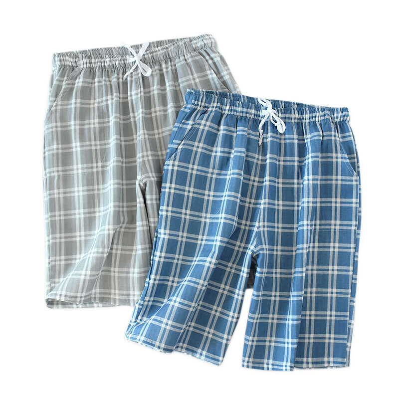 Шорты мужские в клетку, одежда для сна, Мягкие штаны, 100% хлопок, повседневные пижамные штаны, на лето