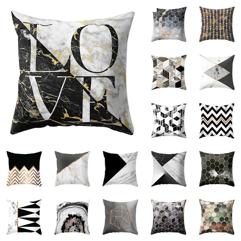 Черно-белая Геометрическая мраморная полоса, декор для гостиной, диванная подушка, наволочка, минималистичный стиль, спальня, плюшевая поду...