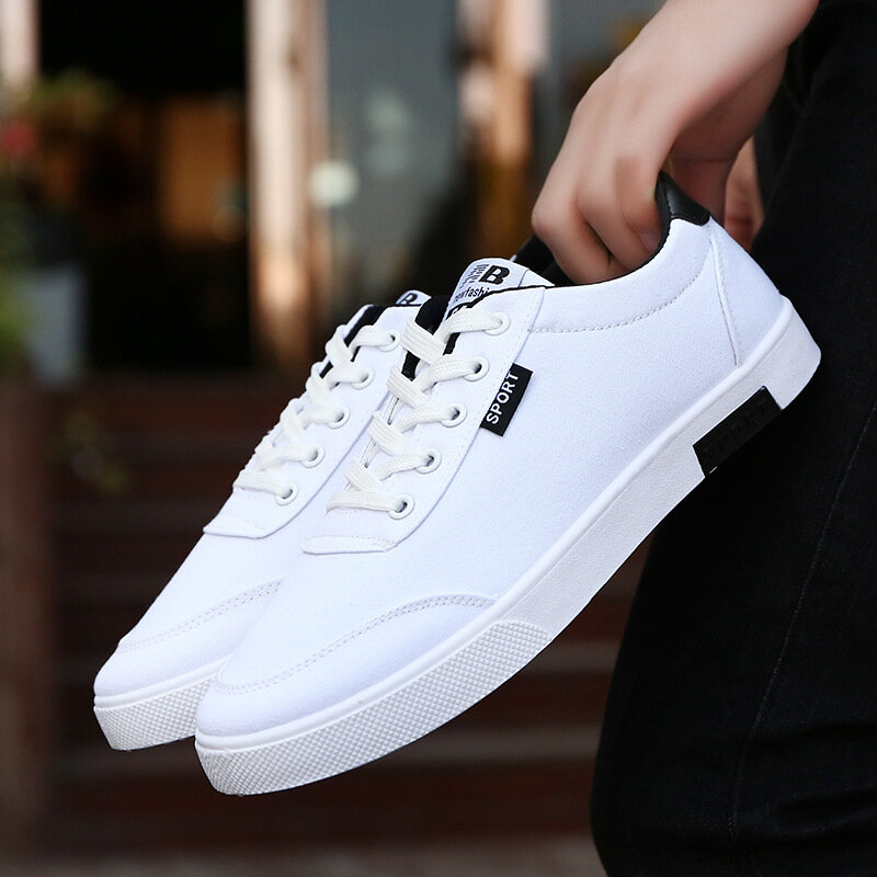 Men's Casual Shoes Korean Fashion All-match Low-top Breathable Canvas Sneakers 2020 Round Toe Lace-up Running Sneakers