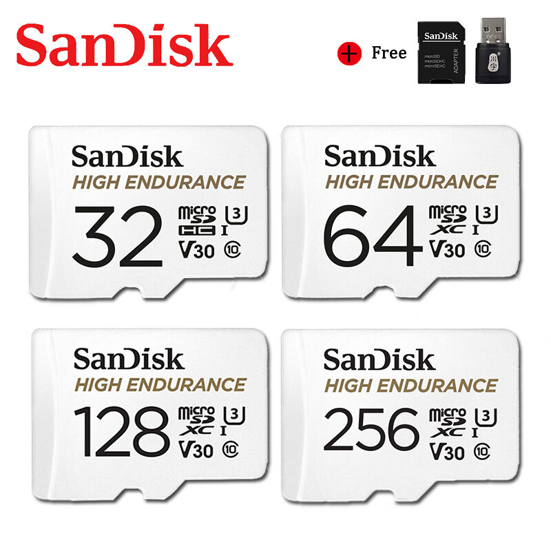 Sandisk-cartão de memória micro sd de alta resistência, 128gb, 64gb, 32gb, 256gb, u3, v30, 4k, flash, para monitor, vídeo, carro, dvr