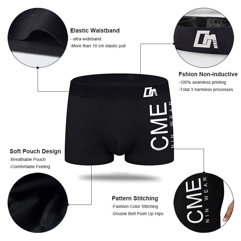 4 pçs cmenin sexy boxer boxershorts de algodão puro impressão cueca calcinha masculina lingeries cuecas boxer shorts cm212
