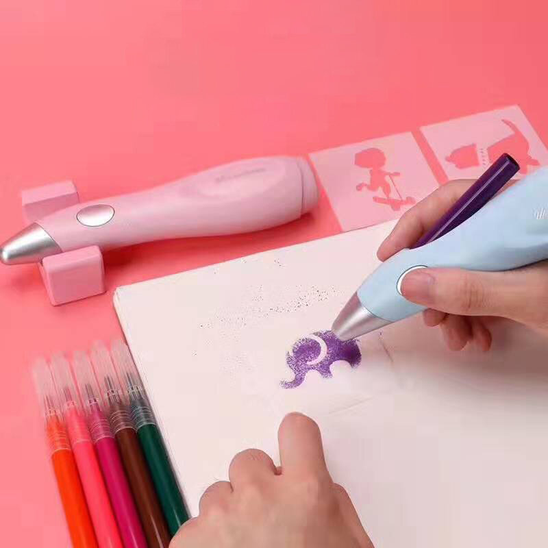 Tenwin 8084 airbrush elétrico aquarela caneta conjunto multi-função cor jato de tinta caneta elétrica spray arte caneta 12 cores pintados à mão