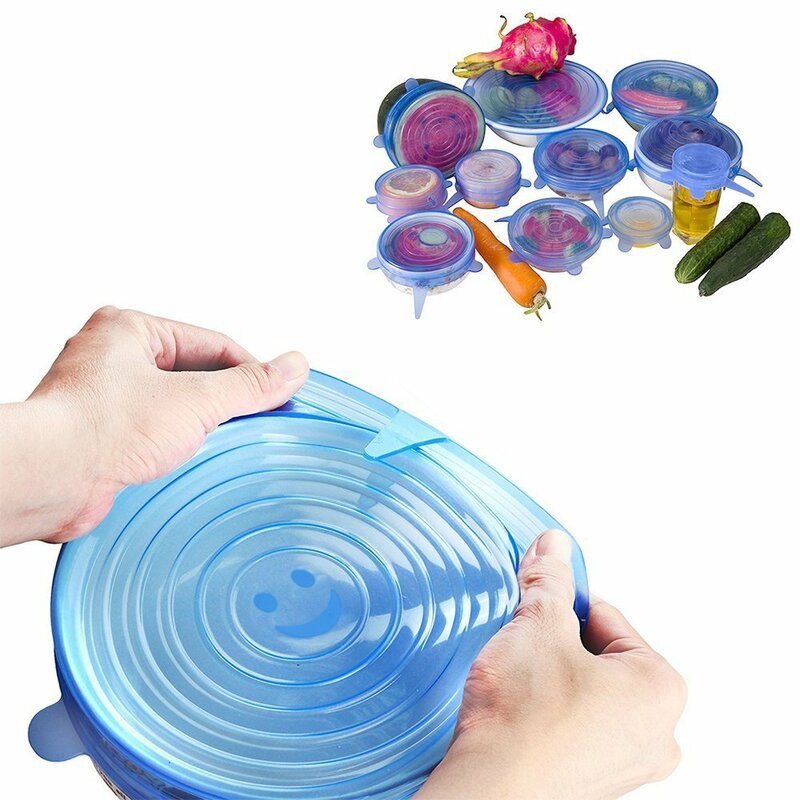 6pcs/set Reusable Silicone Lids Food and Bowl Covers Silicone Food Wraps Bowl Durable Silicone Food Stretch and Fresh Seal Lid 6