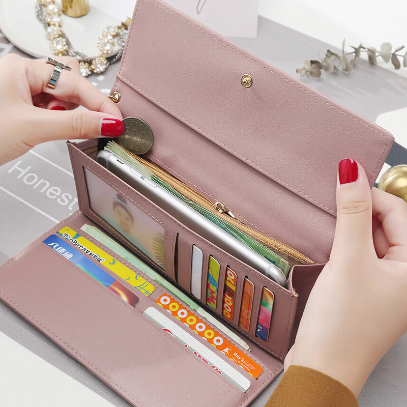 Nieuwe Mode Vrouwen Portefeuilles Merk Brief Lange Tri-Fold Wallet Purse Verse Leer Vrouwelijke Clutch Kaarthouder Cartera Mujer