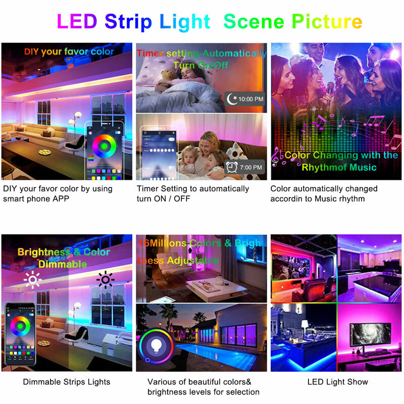 Striscia LED RGB 5050 DC 12V 5m 10m 15m 20m impermeabile WiFi nastro flessibile a diodi nastro luz luci a LED con telecomando per camera da letto