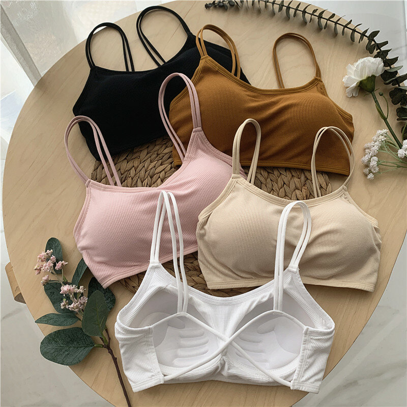 Summer Korean Style Simple Solid Color Sexy Beauty Back Underwired Padded One-piece Bra Women's Camisole Underwear