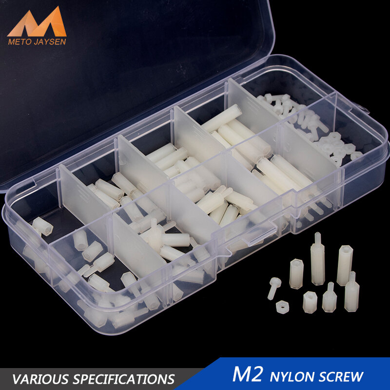 M2 Male Female Hex Nylon Spacer Standoff Screw White Spacing Plastic Screw Nut Assortment Kit 120pcs/set M2NLB048