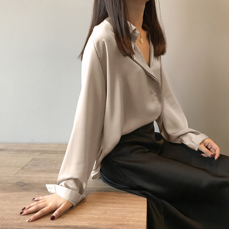 VONDA-camisas de manga larga de oficina para mujer, blusa informal de gran tamaño con cuello de solapa, Color sólido, para otoño, 2021