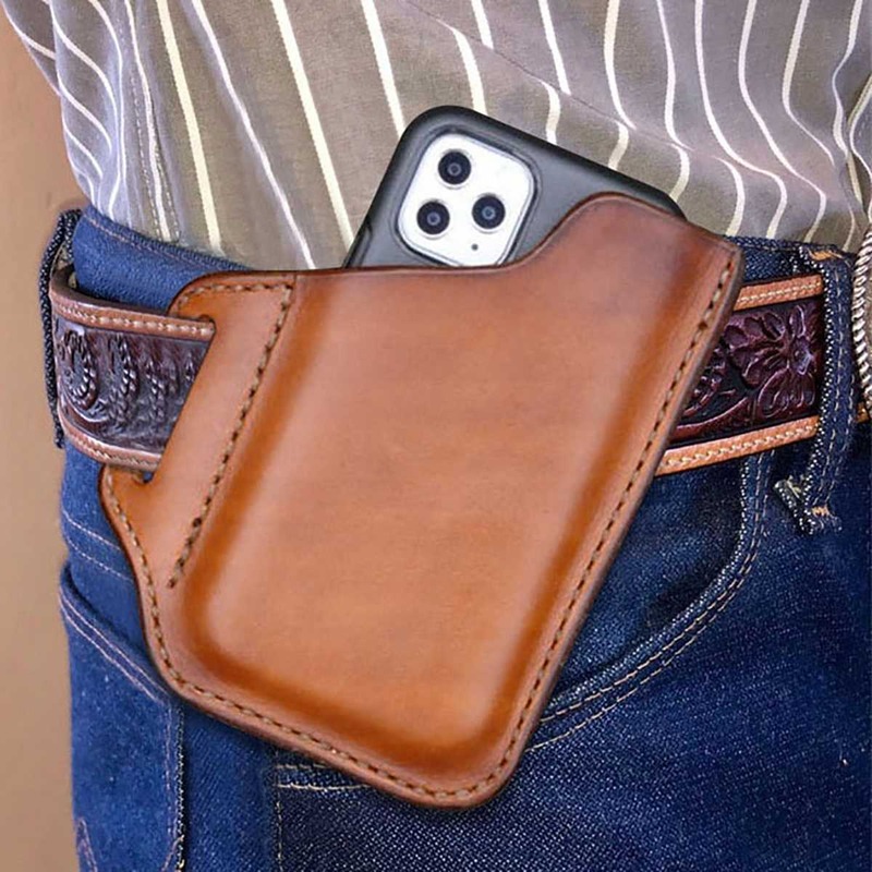 Mannen Echt Lederen Mobiele Telefoon Holster Case Handig Effen Kleur 6.3Inch Telefoon Case Wallet Belt Bag Heuptas