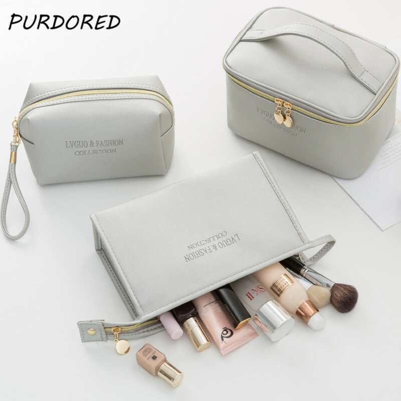 Purdored-女性用PUレザーバッグ,化粧ポーチ,ジッパー付き,トラベルバッグ,メイクアップオーガナイザー,美容ケース,1ユニット