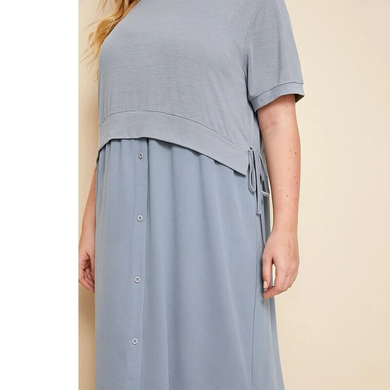 Vestido largo holgado informal de verano para mujer, Túnica de manga corta con cuello redondo y botones, talla grande 5XL