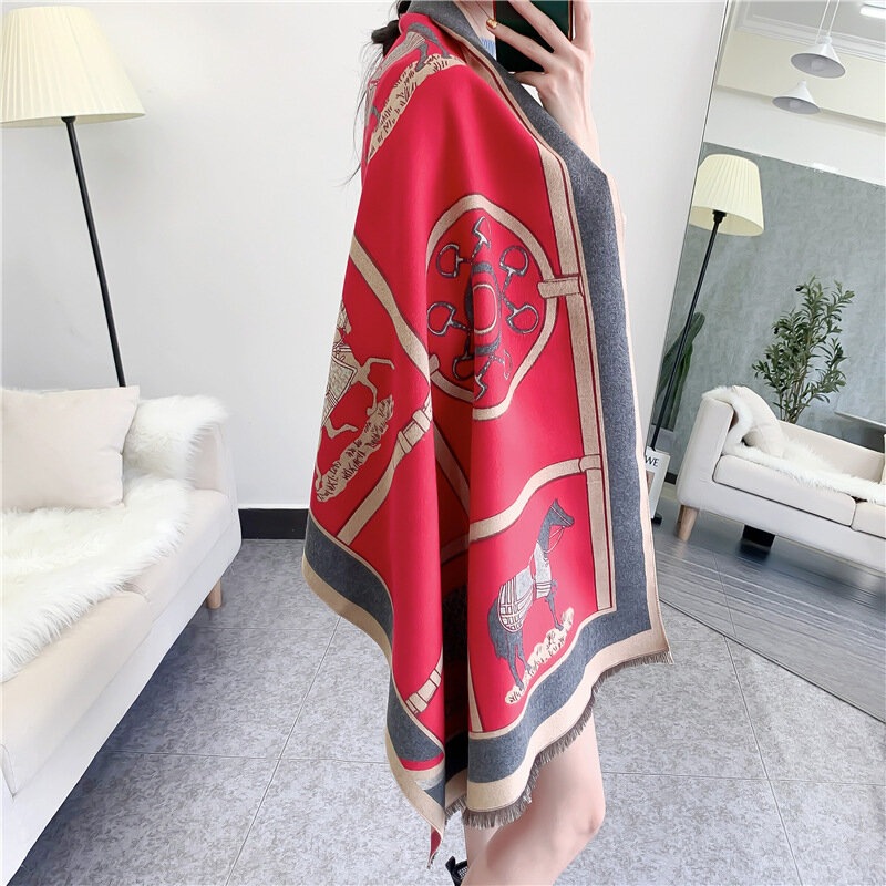 Jin-swhpor cachecol feminino, lenço de imitação de caxemira 180*70 com corrente de cavalo, de inverno e outono, lenços quentes longos, 2020, novo xale feminino