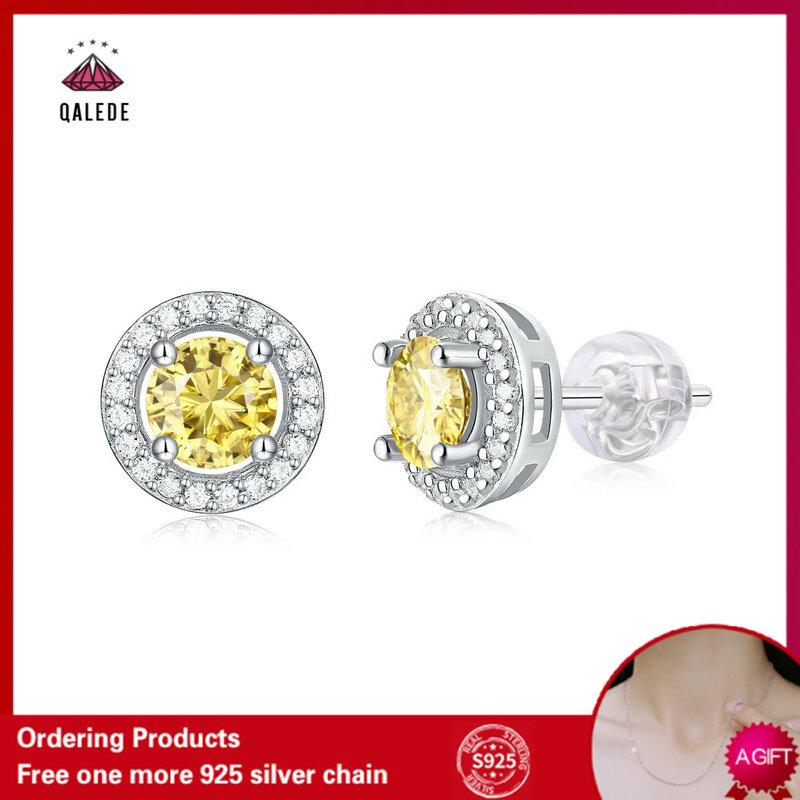 QALEDE Frauen Ohrringe S925 Silber Ohrringe Moissanite Stud Ohrringe High-end-Gelb Diamant frauen Stud Ohrringe Urlaub Geschenk