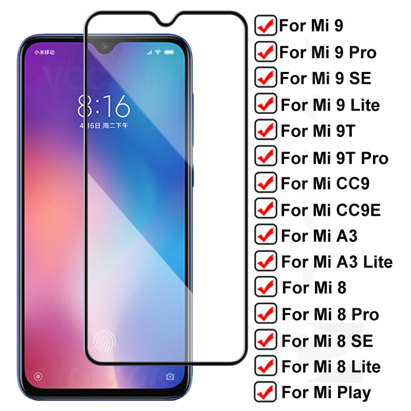 Защитное стекло для Xiaomi Mi 9 Lite, 9T Pro, Mi9 SE, Mi 8, A3 Lite, CC9, CC9E Play, закаленное