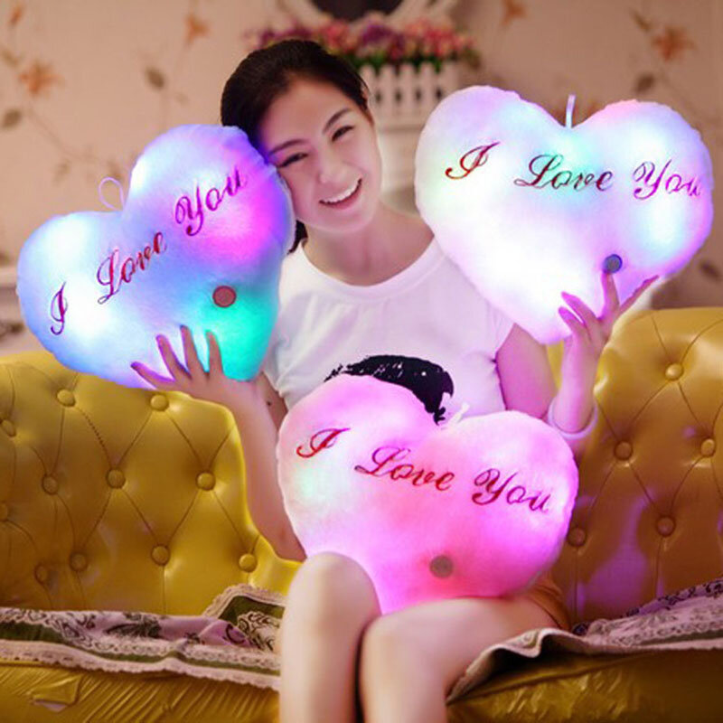 Creative Luminous Love Pillow Cushion Colorful Glowing Pillow Plush Doll Led Light Toys Gift For Girl Kids Christmas Birthday