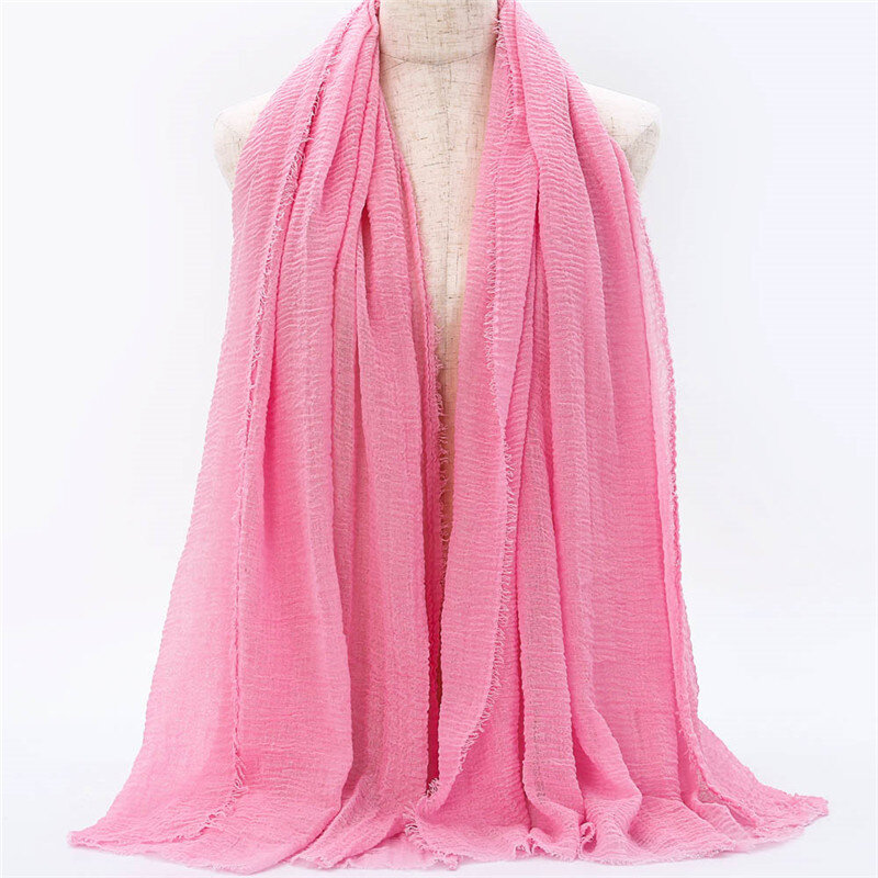 Pañuelo de algodón con arrugas para mujer, hiyab musulmán, suave, islámico, 70x180 cm
