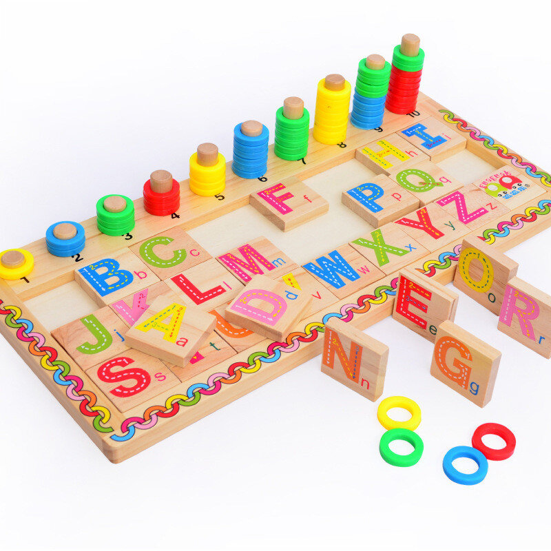 Drewniane mebelki dziecięce Montessori cyfrowy angielski kształt tablica do pisania pióro deska zabawka Montessori edukacja szkolenie zabawka matematyczna prezent świąteczny