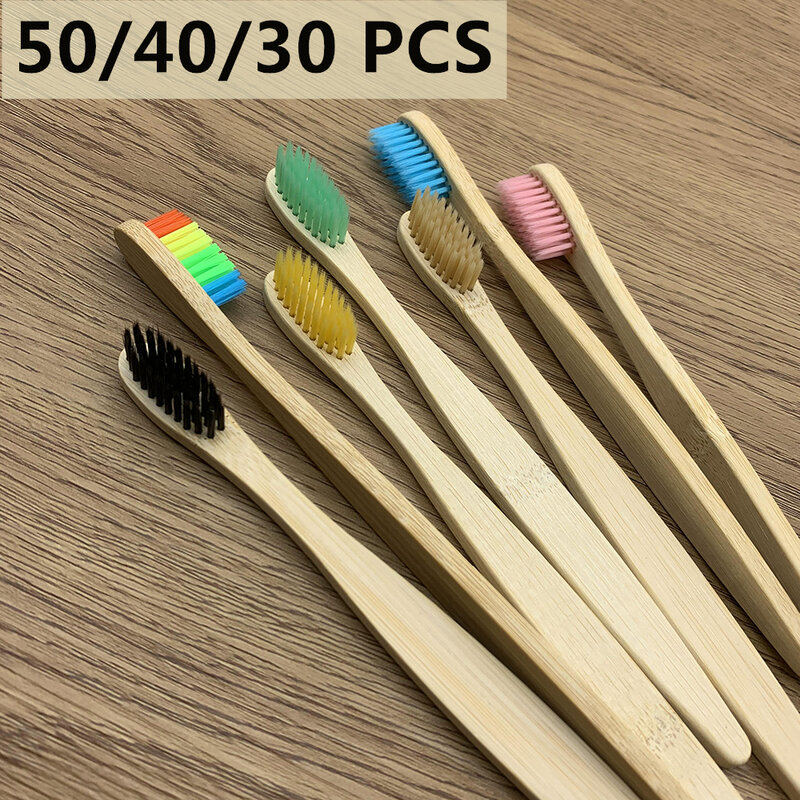 50 Teile/los Natürliche Bambus Zahnbürste Set Mundpflege Gesundheit Werkzeug Umwelt Weichen Borsten Mit Biologisch Abbaubaren Verpackung