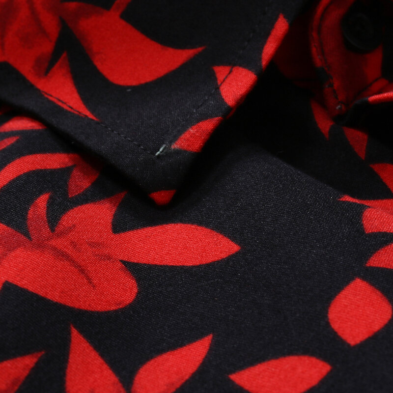 Camisas de impressão floral preto vermelho dos homens 2021 outono novo fino ajuste manga comprida vestido camisa masculina casual camisa havaiana hombre xxl