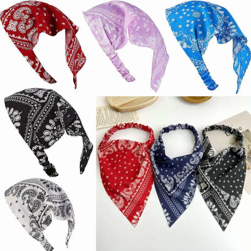 Модный летний шарф для волос с цветочным принтом, винтажные треугольные банданы, повязка на голову, эластичная повязка на голову, аксессуар...