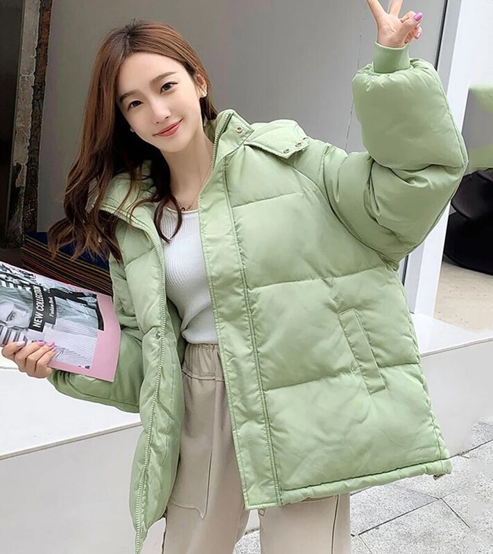 Chaqueta holgada de gran tamaño con capucha para mujer, abrigo corto acolchado de estilo coreano, para invierno