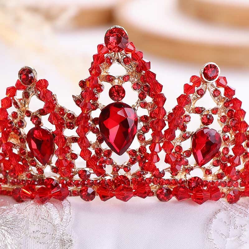 Tiaras y coronas de cristal rojo para mujeres y niñas, diadema de Princesa Real, diademas de diamantes de imitación para novia, accesorios para el cabello de boda