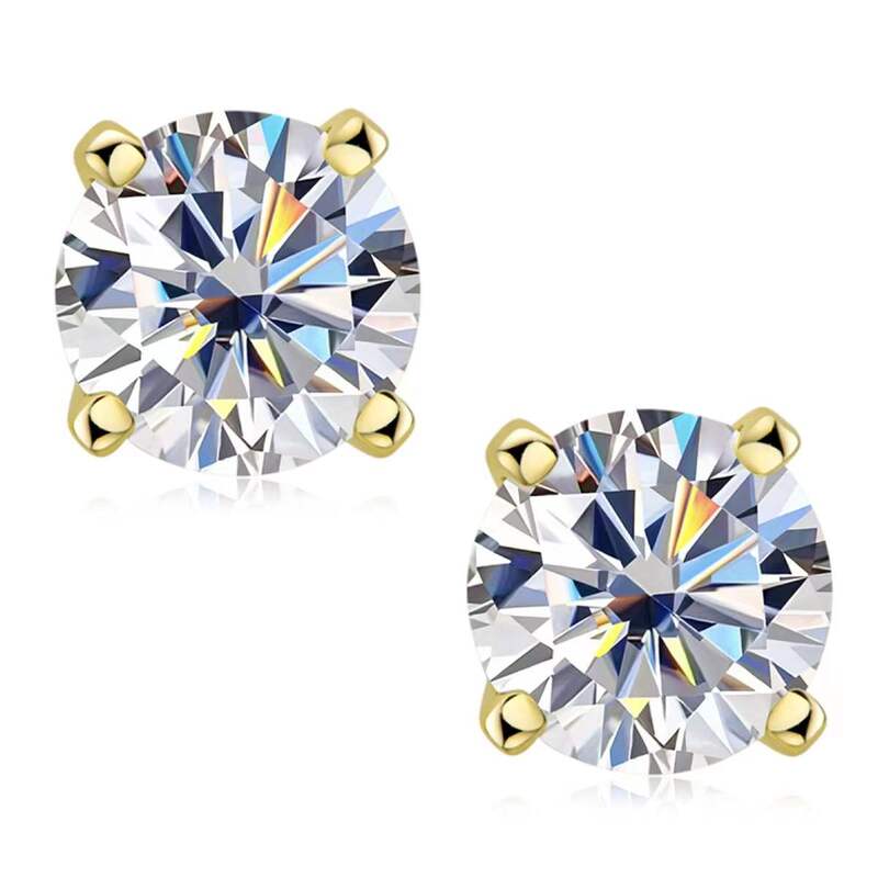 Boucles d'oreilles rondes en Moissanite, en argent Sterling 925, couleur D VVS1, plaqué or 18 carats, 4 dents en diamant, anniversaire, tendance