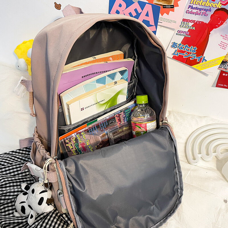 2021 New Kawaii Multi-pocket Women Backpack Female Waterproof Nylon Contrast Color Book Bag College Girl Insert Buckle Schoolbag